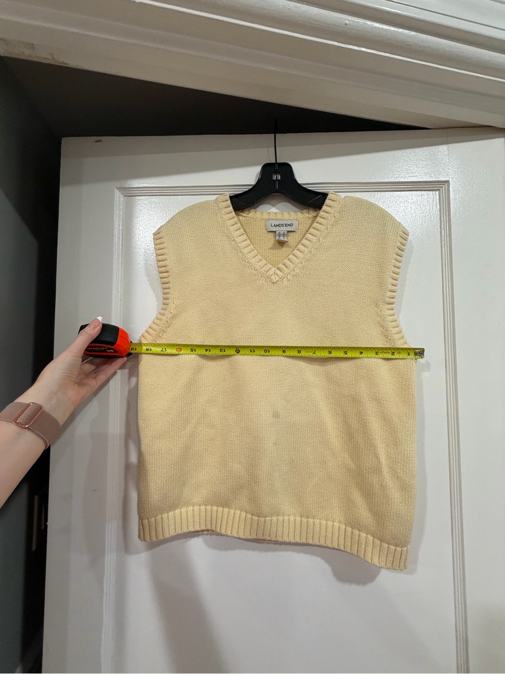 Lands' End Men's V-Neck Sweater Vest in Soft Yellow - Picture 8 of 9